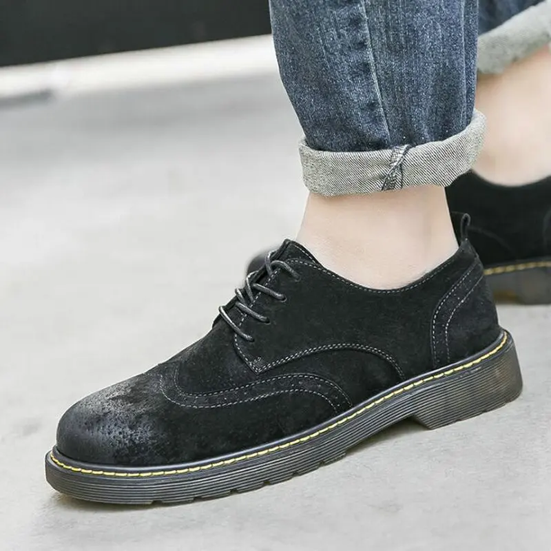 

Spring Autumn Bullock Causal Shoes Flats Oxfords Men Genuine Leather lace-up Thick Bottom Flat Platform work Shoes A53-48