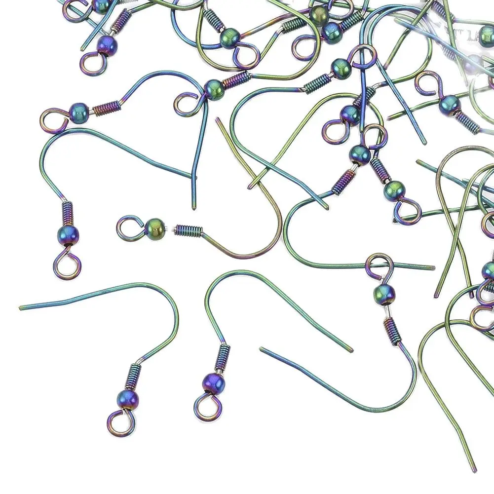 

200 pcs Multi-color 201 Stainless Steel Rainbow Earring Hooks Ear Wire with Loop Findings For DIY Earring Jewelry Making 20mm