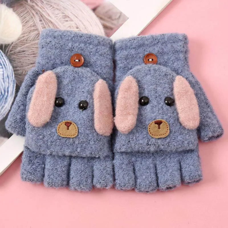 Зимние перчатки для девочек и мальчиков с откидной крышкой теплые митенки