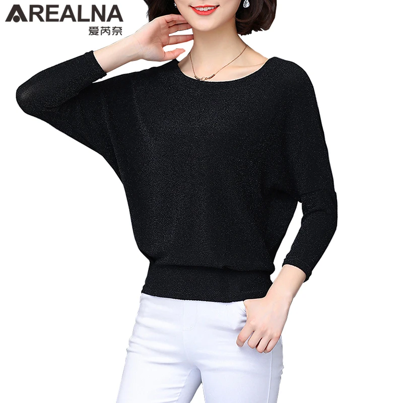 Блесток люрексом женские блузка рубашка в Корейском стиле Модные рукав летучая