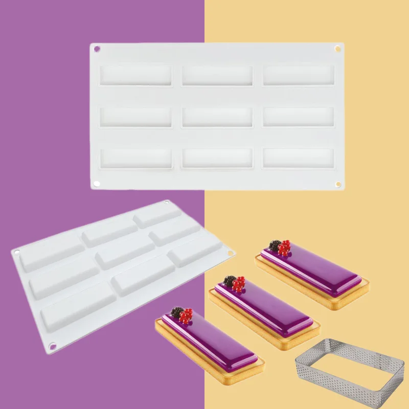 

Silicone Molds 9 Holes Kit Tarte Ring Rectangle Dessert Cake Mold For Baking Mould Mousse Chocolate Pan Decorating tools