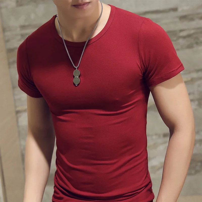 Футболка мужская с круглым вырезом повседневная тенниска воротником майка