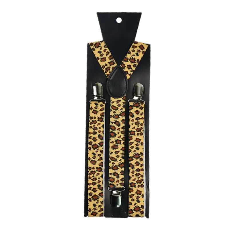 Комплект с галстуком-бабочкой для мужчин и женщин, широкие регулируемые подтяжки с леопардовым принтом в виде животных, 3 клипсы, Y-образный ...