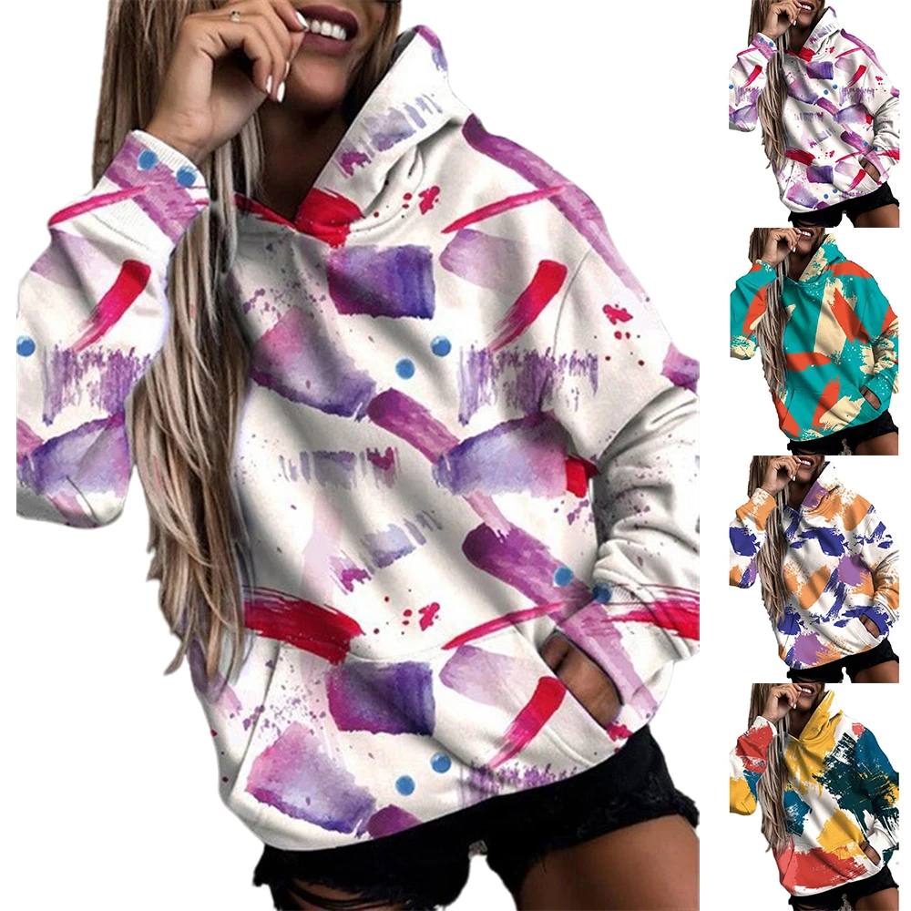 

Plus Size Women's Ladies Fashion Long Sleeve Sweatshirts Hoodie Loose Fit Tops Ladies Casual Printed Outwear Hooded Tops Clothes