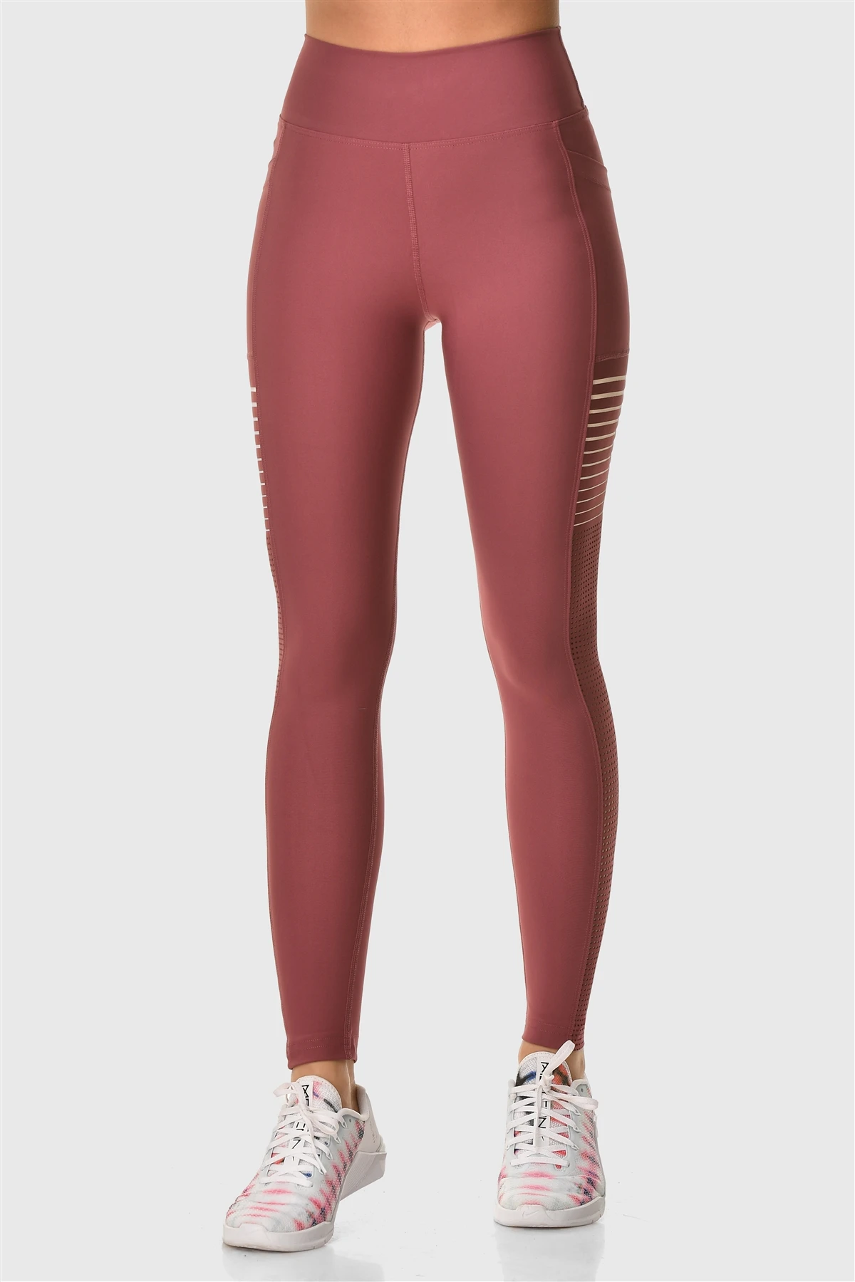 Superstacy Laser Cut Pocket High Waist Rose Dried Sports Leggings