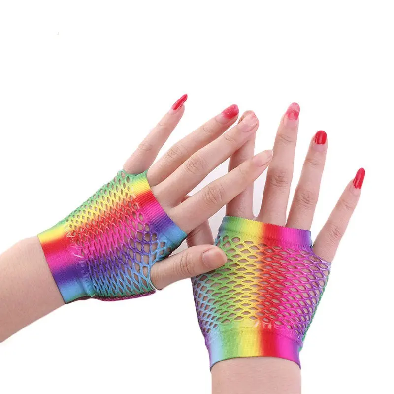 

Short Colored Fingerless Novelty Place Neon Gloves Fingerless Diva Fishnet Wrist Gloves Assorted Neon Colors ST278