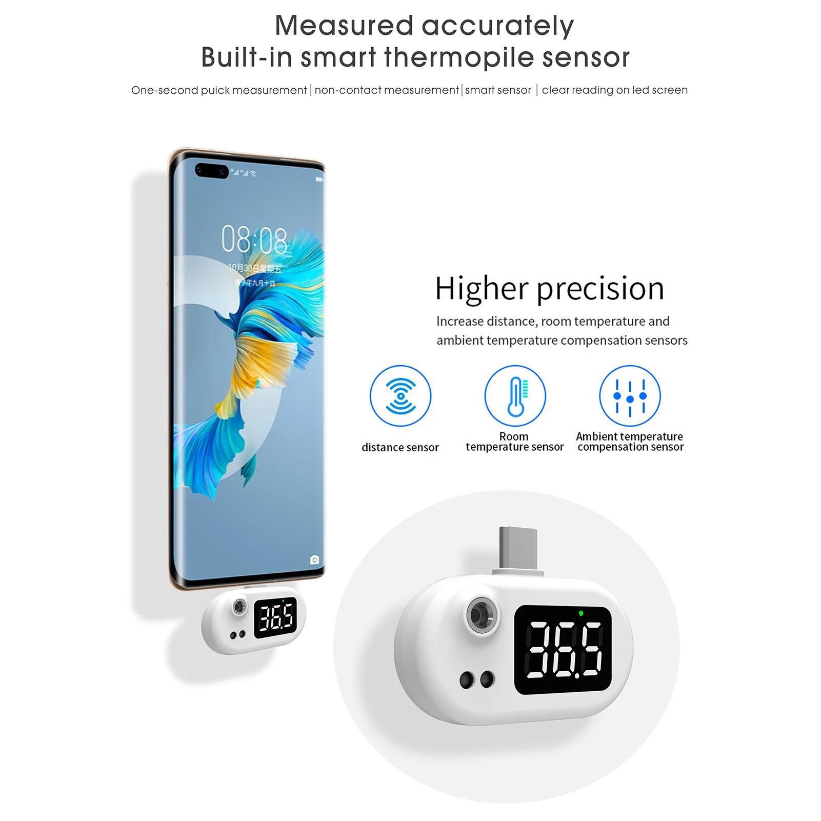 

Mini thermometer mobile USB non-contact smart digital thermometer with LED display infrared temperature sensor