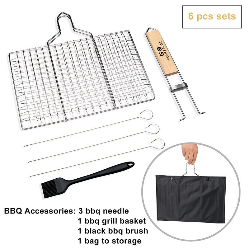 Барбекю гриль наборы корзин Нержавеющая сталь шампуры иглы Пособия по кулинарии
