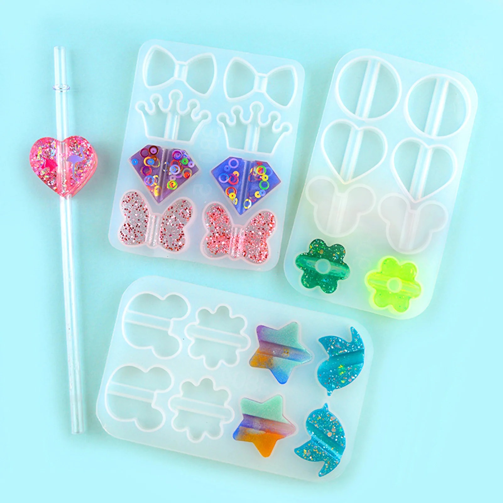 

3PCS Creative DIY Milk Tea Straw Silicone Mold Multifunctional Handicraft Mold Fashion Crystal Epoxy Mold Cup Straw Mold