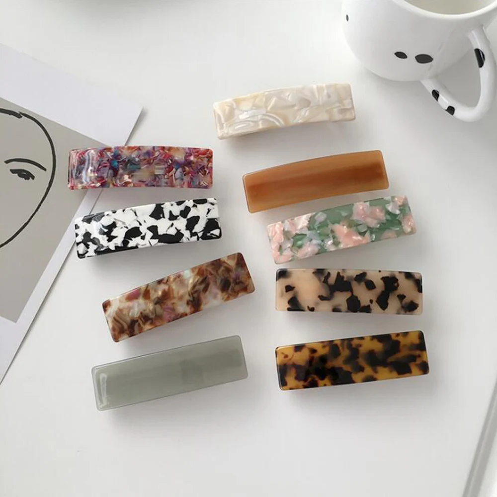 

Vintage Acetate Rectangle Hairpins Hair Clips Solid Color Marble Print Side Clips Women Barrettes Hairgrips Hair Accessories