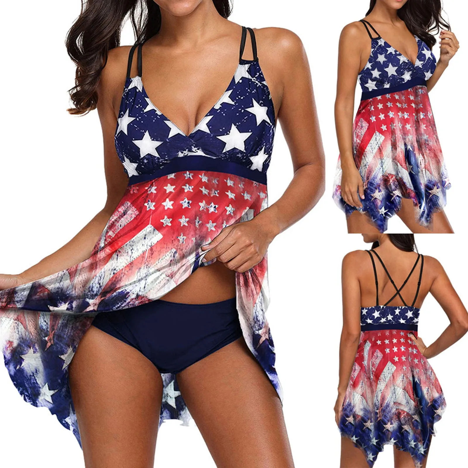 

New Women American Flag Printed Bikini Set Spaghetti Straps Swimsuit Women Bathing Suit Beach Summer Swimwear Bikinis 2021