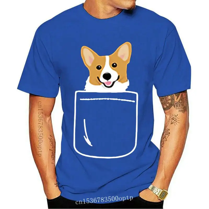 

Новые повседневные футболки Corgi в кармане с забавным щенком с большой счастливой улыбкой, уличная одежда в стиле Харадзюку, летняя одежда, ф...