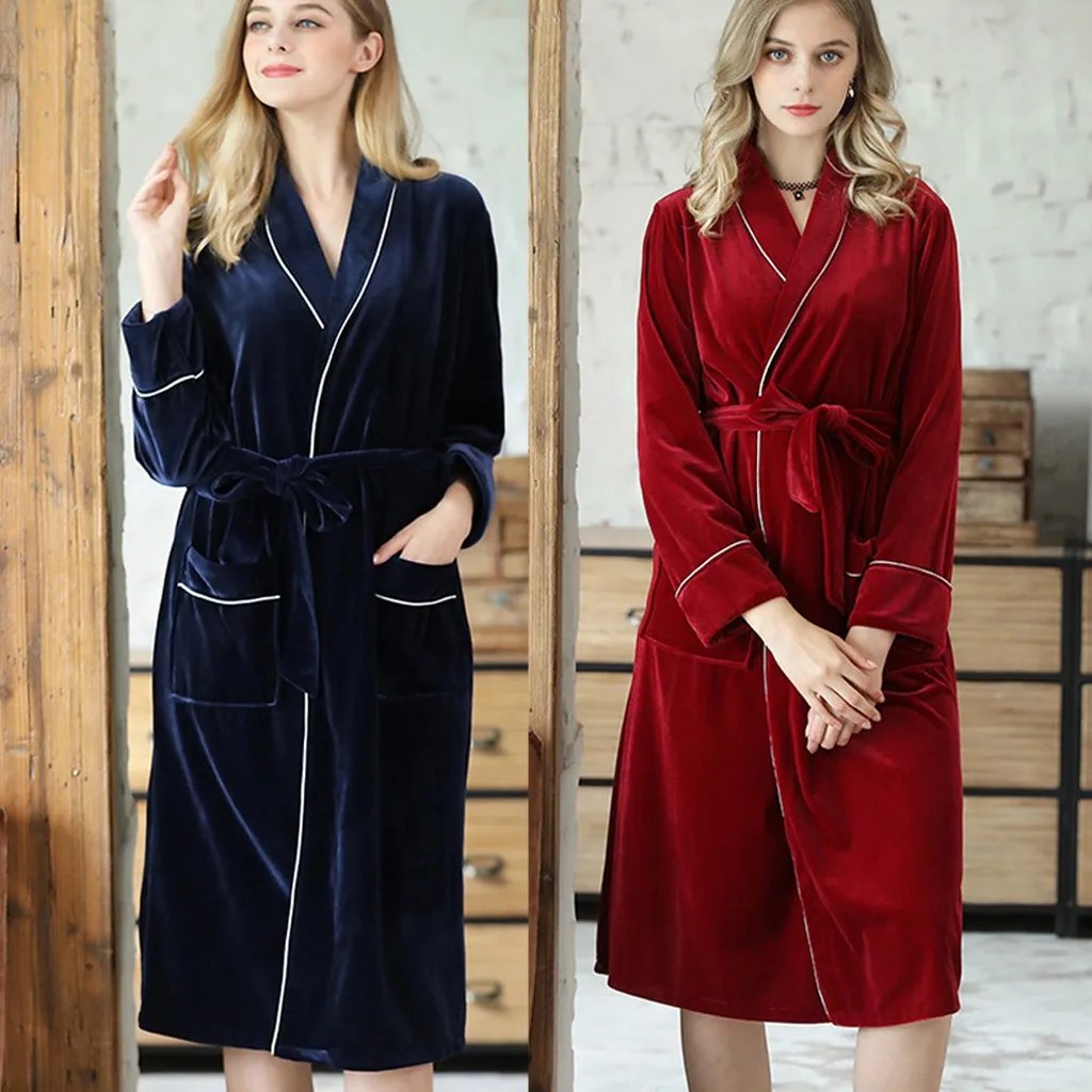 Женский бархатный халат банный Свадебный пижама одежда для сна с карманами и