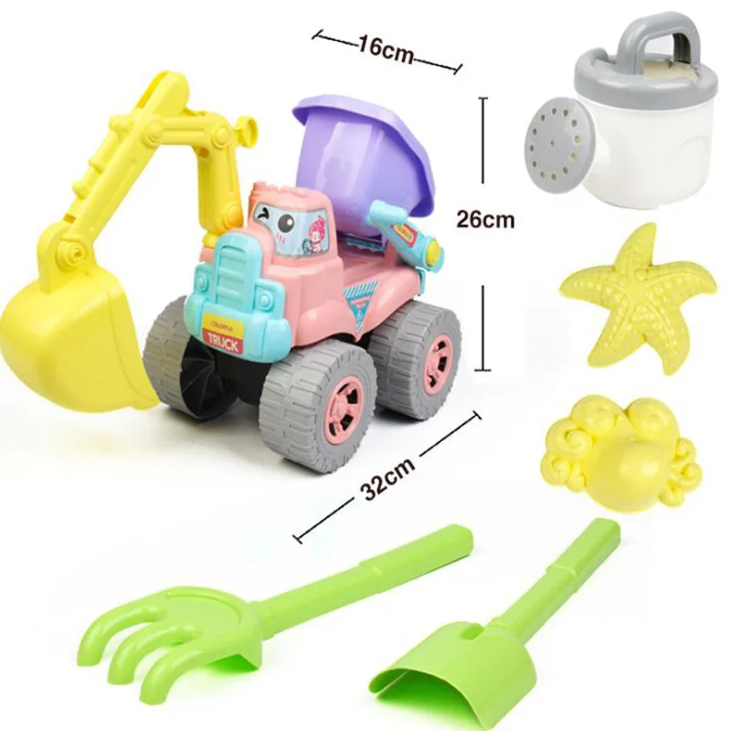 

Kids Beach Large Beach Toy Car Sliding Macaron Engineering Car 6 Piece Set Simulation Snow Car Beach Toy Set Child Gift 2019 New
