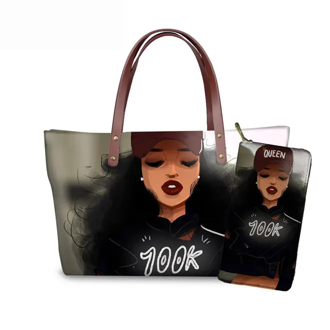 YQ4066ALZ21 FORUDESIGNS/Для женщин сумки из натуральной кожи черные афро Детские футболки для девочек, с принтом, Сумки& кошелек для женщин 2 шт./компл. сумки на плечо женские летние пляжные сумки - Цвет: YQ4066ALZ21