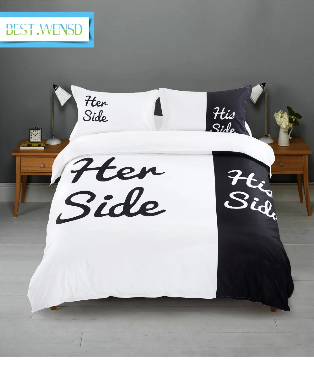 Постельное белье Черно белый ее боковой постельного белья Король Размеры