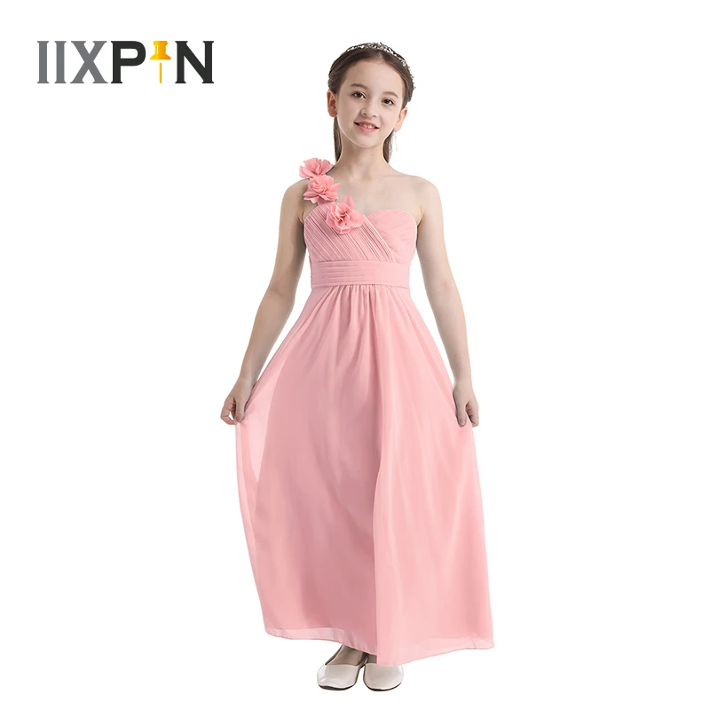 Купи Girls Chiffon Flower Girl Dress Kids One-shoulder Tulle Princess Dresses Formal Pageant Wedding Bridesmaid Birthday Party Dress за 923 рублей в магазине AliExpress