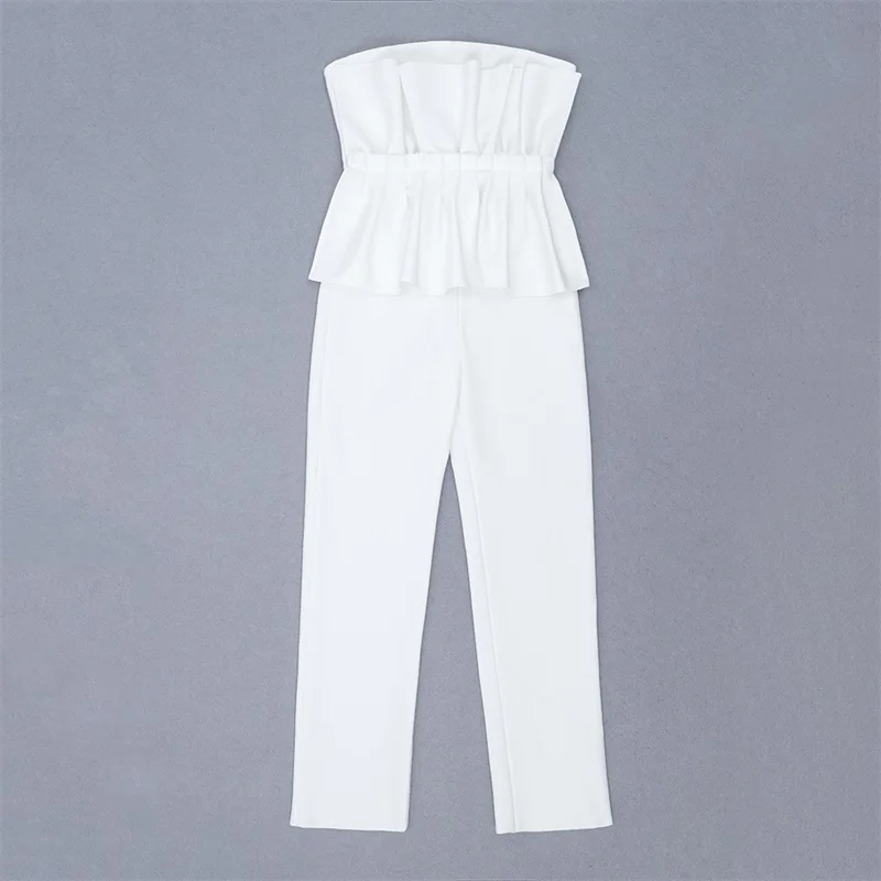 Элегантный белый женский бандажный комбинезон сексуальный без бретелек с