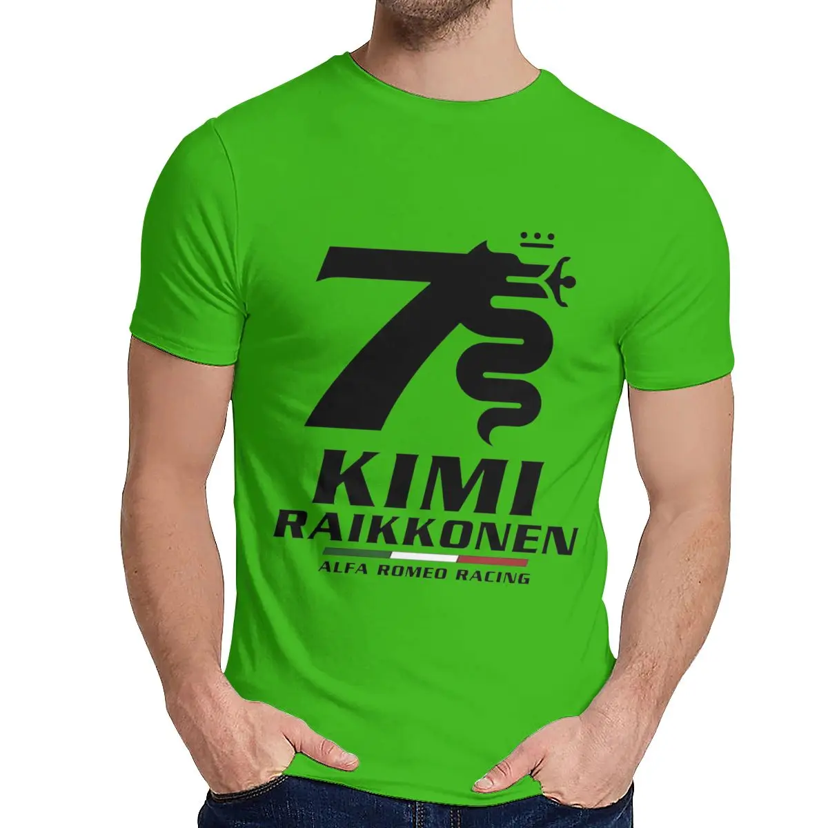 Футболка с круглым вырезом Kimi Raikkonen Alfa Romeo Racing Новая удобная мужская футболка S-6XL - Color: Green