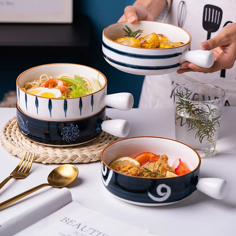 650 мл японская керамическая посуда для выпечки с ручкой простой домашний круглый