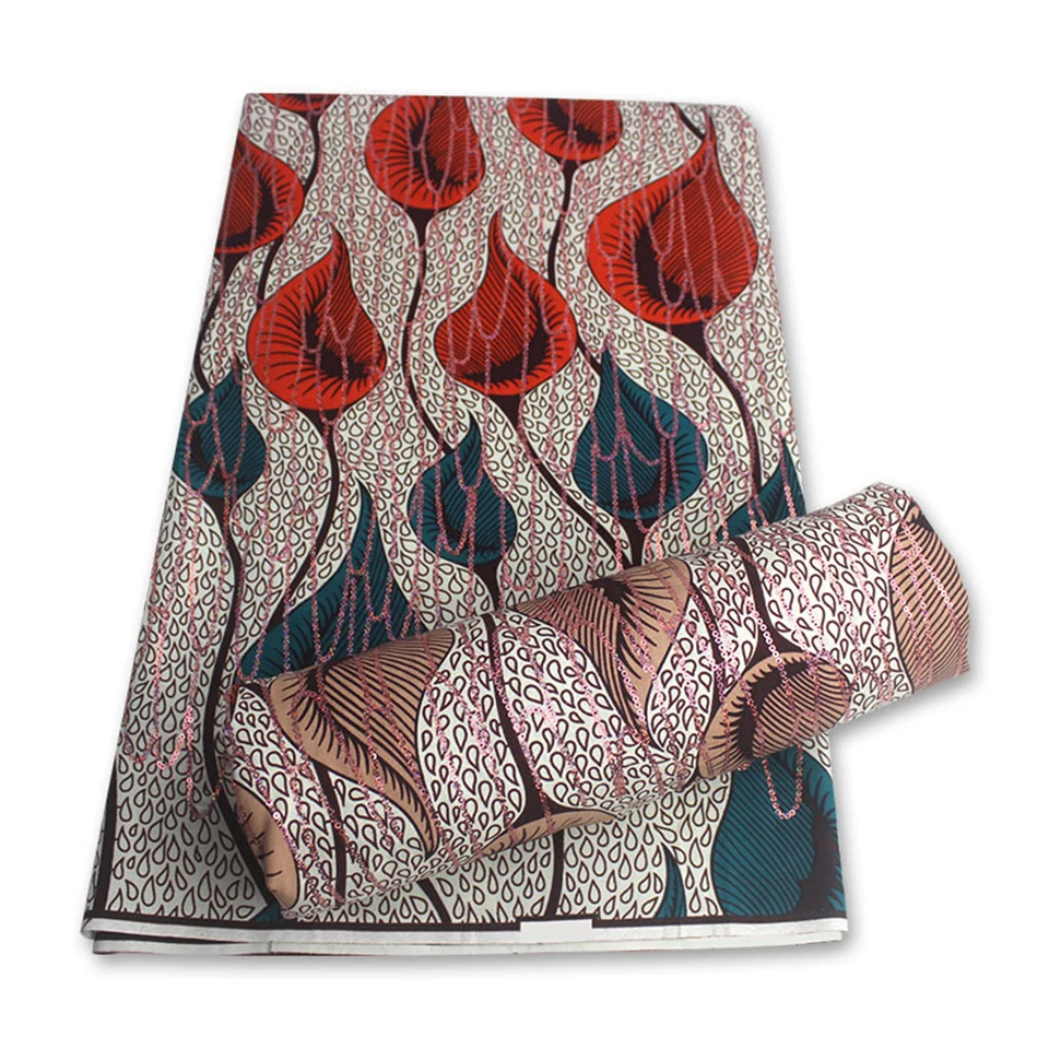 

Latest Sequins African Fabrics 100% Cotton Batiki Wax Prints Kitenge/Pagnes/Kikwembe Embroidered Sequins YXL-127