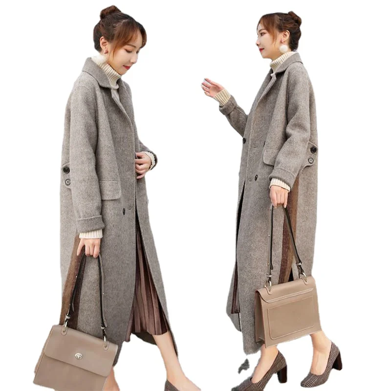 

Winter Clothes Wool Coat Loose Women Coat Korean Autumn Female Woolen Coat Fashion Double-breasted Jacket Elegant Blend X192