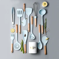 12 piece wooden handle silicone kitchenware set non stick cookware cooking spatula spoon tool utensils for kitchen device sets