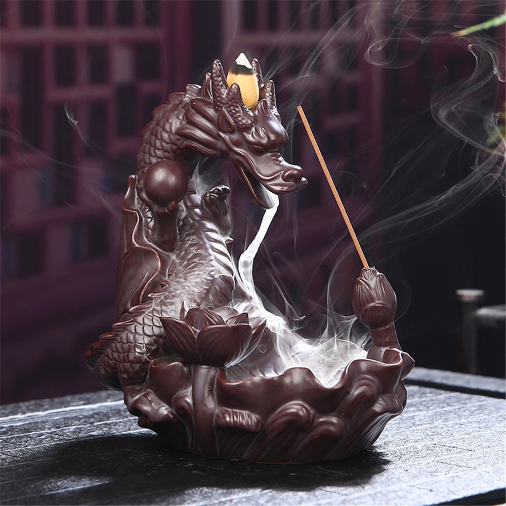 New Ceramic Blackflow Incense Burner with 20pcs Incenses Classical Dragon Zen Creative Wealth Ornaments Home Decoration | Дом и сад