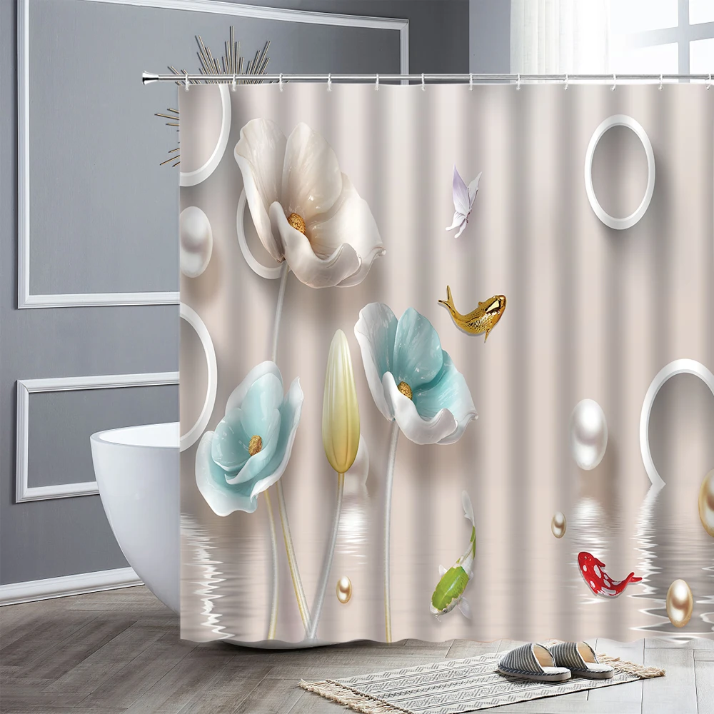 waterproof fabric bathroom decor shower curtain sets rose flower butterfly swan creative home decors bath curtains with hooks free global shipping