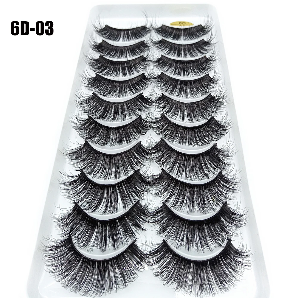 6D-03 10 пар мульти-стиль 3D мягкая норка накладные ресницы ручной работы грязный шпион пушистые длинные ресницы натуральные волосы макияж инструмент расширение - Цвет: 6D-03