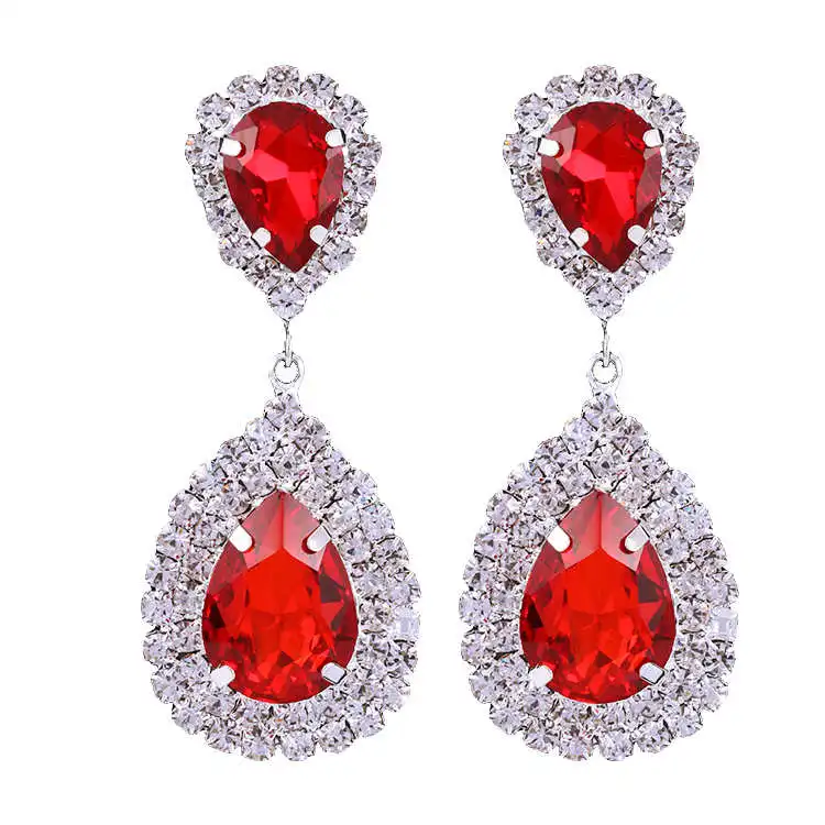 Minlover Siver цветные Серьги-капли для невесты для женщин, каплевидные Стразы, большие висячие серьги, модные свадебные ювелирные изделия MEH003 - Окраска металла: EH003Red