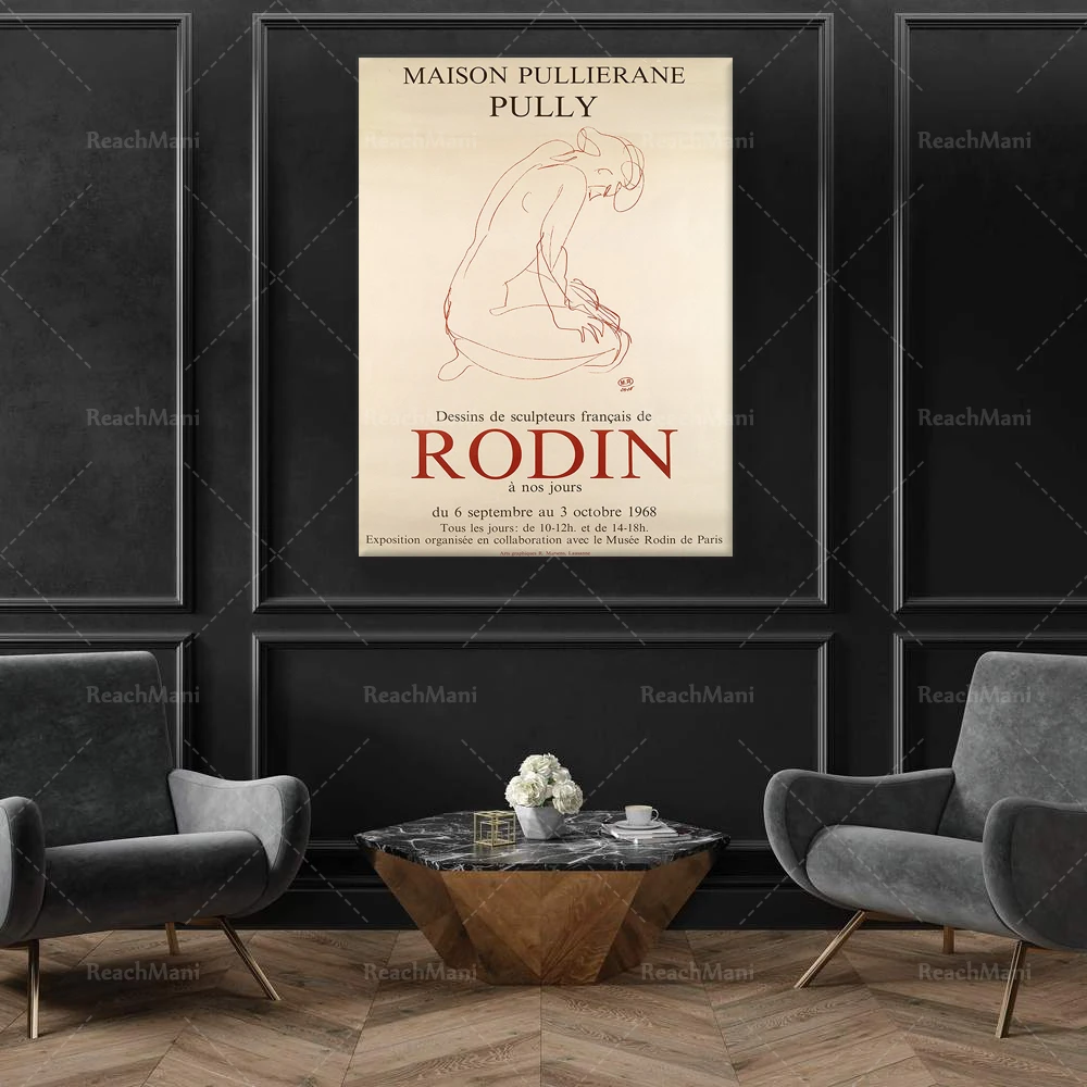 

Винтажный выставочный плакат RODIN, современное настенное искусство, модель среднего века, музейная печать, настенное искусство Парижа, насте...