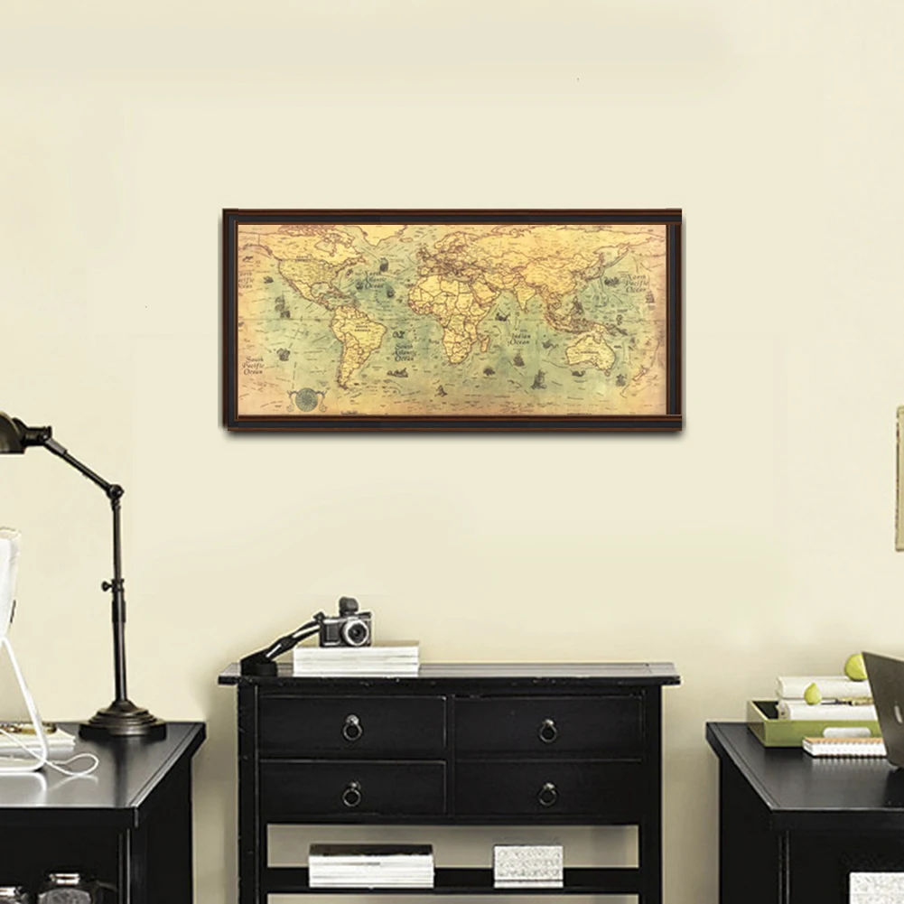 Старая навигационная карта мира крафт бумага кафе бар офис настенная ретро