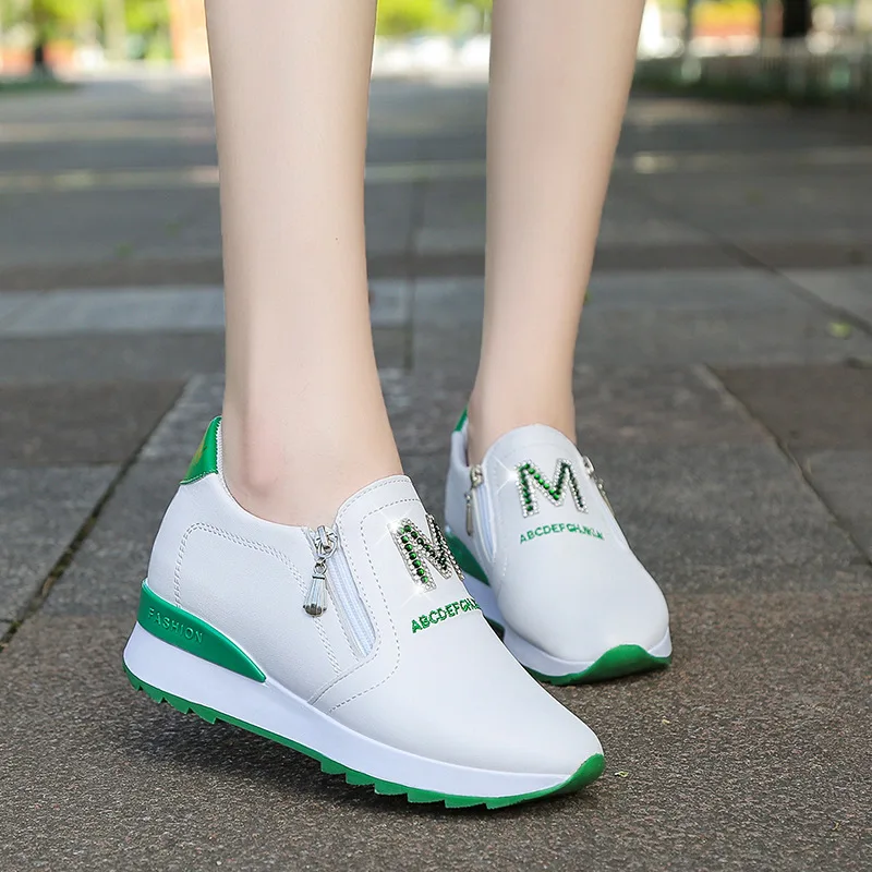 

White Shoes for Women Rhinestone Fashionable All-Match Height Increasing Insole Women's Shoes for Middle School Students