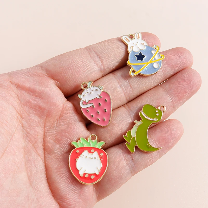 10 шт. Симпатичные эмалевые Подвески в виде динозавра медведя кролика лягушки DIY