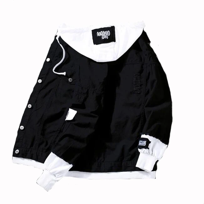 

2019 Spring Red Pink Black Denim Jacket Men's Slim Streetwear Hole Denim Jacket Korean Hoodie Men's Hip Hop Bomber Jacket Men