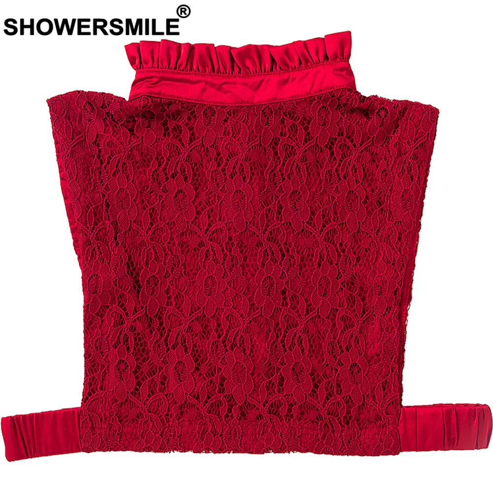 SHOWERSMILE съемный кружевной воротник женский Поддельный Воротник бордовый черный