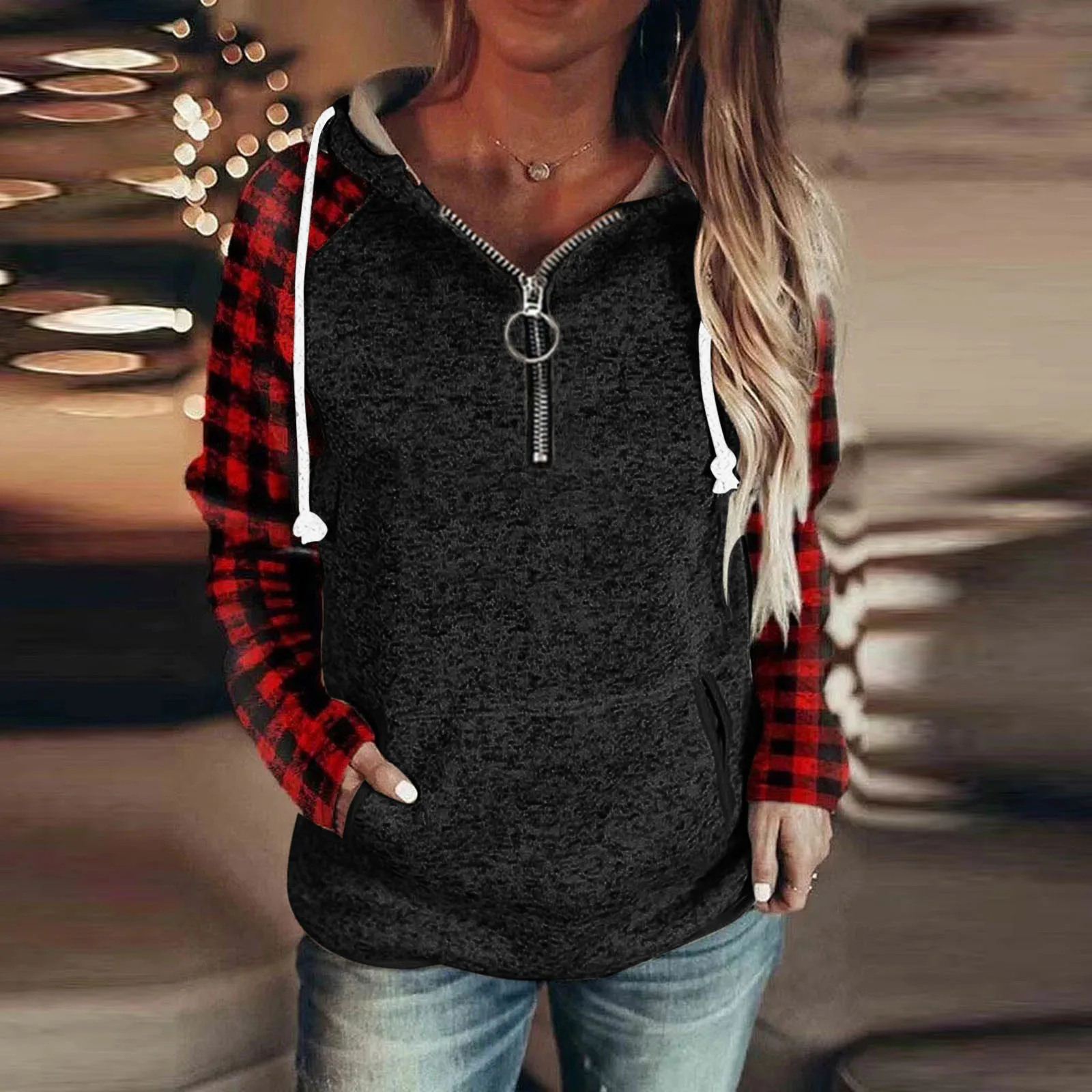 

Толстовки на молнии, Женская Повседневная Толстовка с длинным рукавом и кулиской, толстовки с длинными рукавами и карманами, зимняя теплая ...