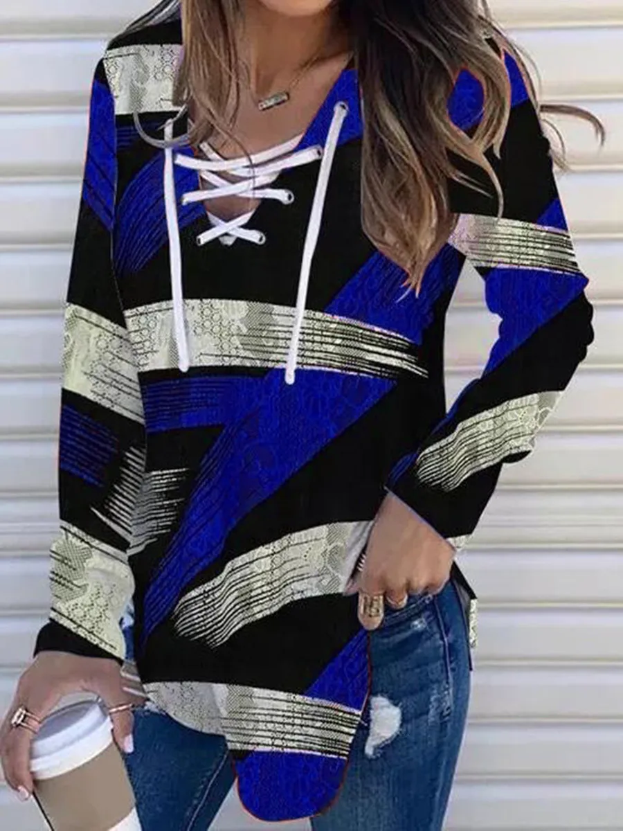 2022 Winter Belt Spring Autumn Women Plus Sizes Large Big Loose Sexy Printed Vintage T Shirts Tops Full Long Sleeve