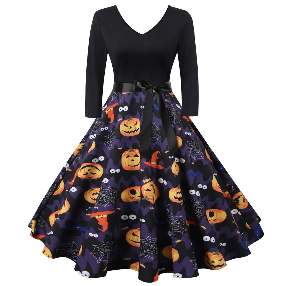 Забавное платье в стиле 90 х с принтом на Хэллоуин женское осеннее праздничное
