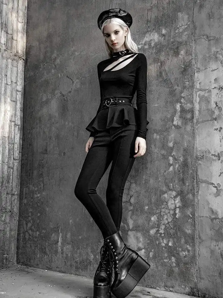 Панк рейв Женская сплошной цвет с длинным рукавом вырез футболки чокером PT