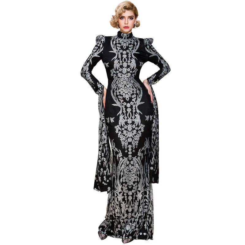 Женское платье с длинным рукавом и молнией на спине высоким воротником|Платья