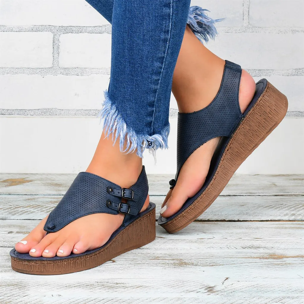 Женские модные повседневные шлепанцы на платформе сандалии танкетке пляжные #