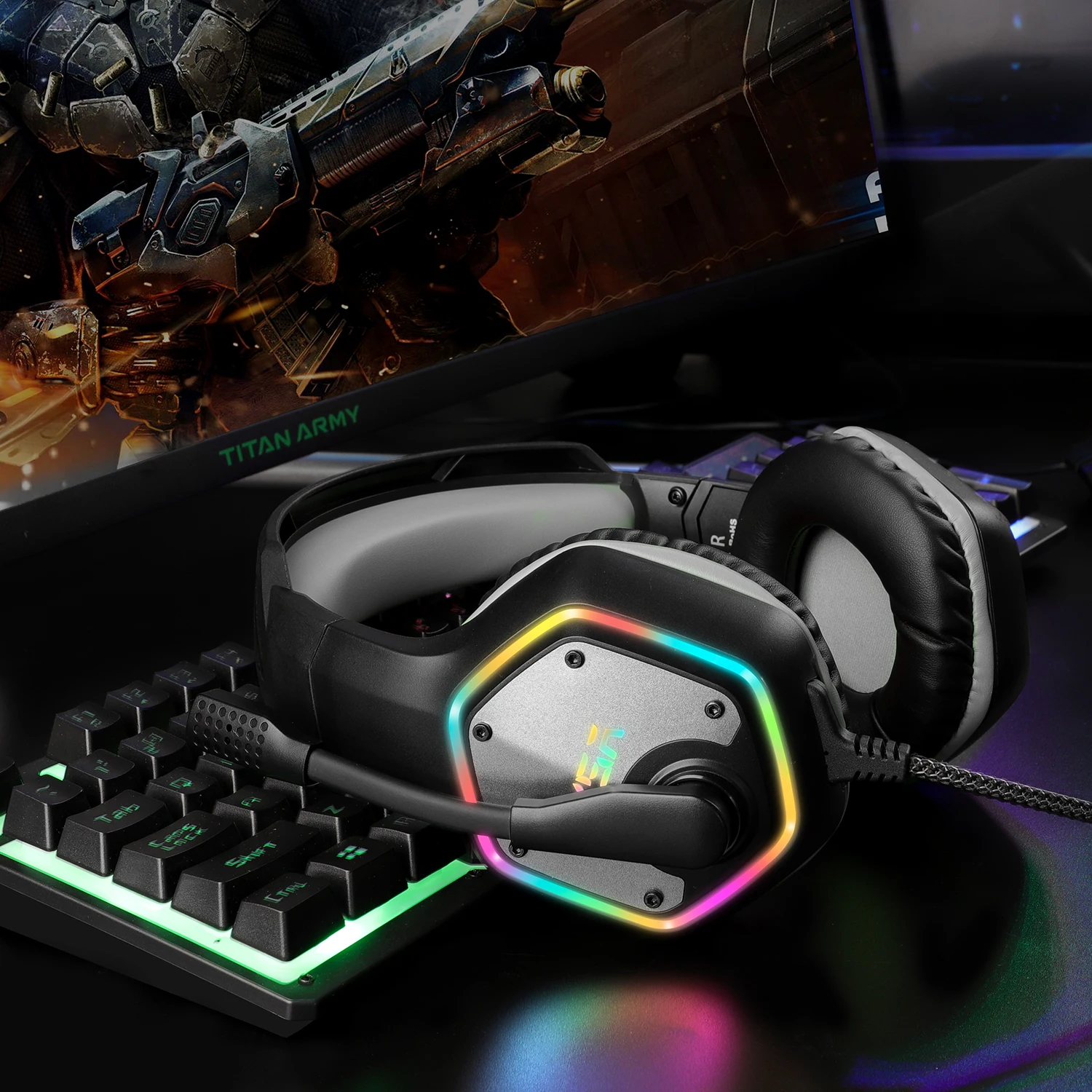 EKSA E1000 USB Проводные Игровые наушники 7,1 Virtual Surround профессиональная игровая гарнитура с микрофоном светодиодный светильник для PS4 PC зеленый серый