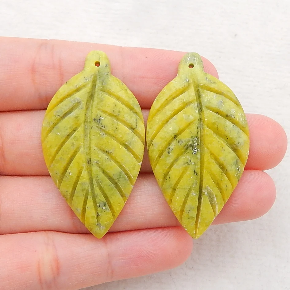 

Jewelry accessories, Birthday gift,Natural Serpentine Carved leaves fashion Earring Beads 42x23x4mm10.9g