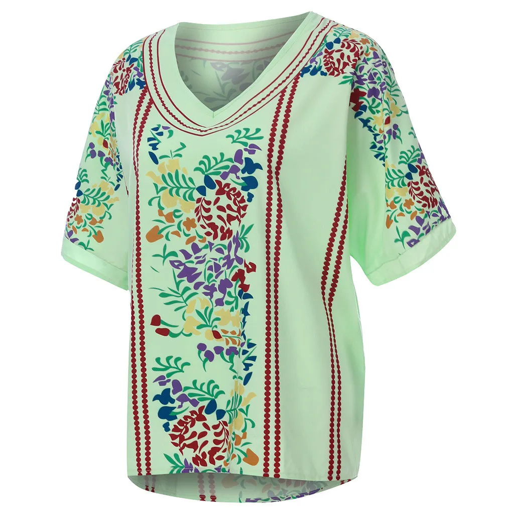 

Women Tshirt Short Sleeve Summer New Green Print V-neck Casual Fashion Streetwear Womens Tee Lugentolo