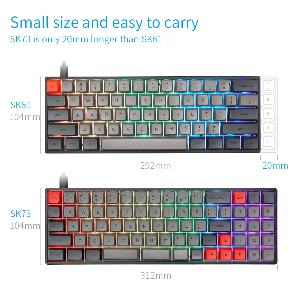 SK73S Mechanical Keyboard Bluetooth Wireless Gateron Optical Switch RGB Backlit Gaming Waterproof Macro Programe Gamer GK61