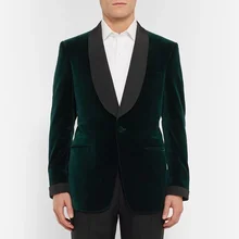 2021 New High-Quality Custom Shawl Lapel Green Velvet Men's Suit Single-Breasted Fashion Slim 2-Piece Set(Coat +Pants + Bow Tie) (4)