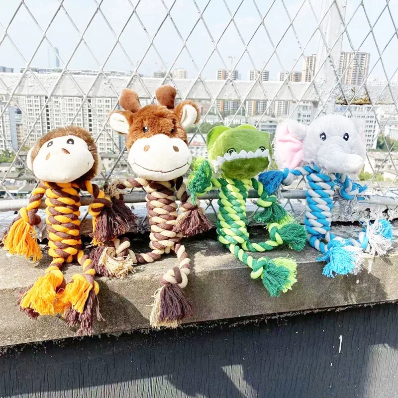 

Dog Animal Plush Corduroy Toys Puppy Chew Bite Resistant Rope Knot for Small Large Dog Squeaky Cleaning Teeth Toy Pet Training