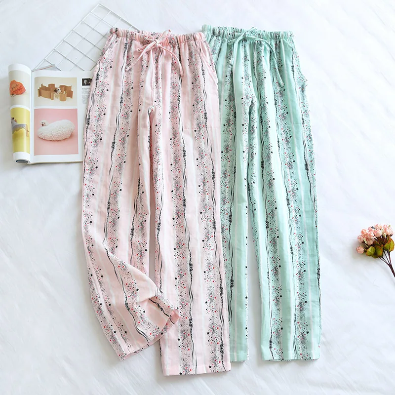 

New Fashion Summer Sleep Bottoms for Women Print Loose Calf-Length Pants Elastic Waist Sleeping Shorts Printing Pink Thin Lounge